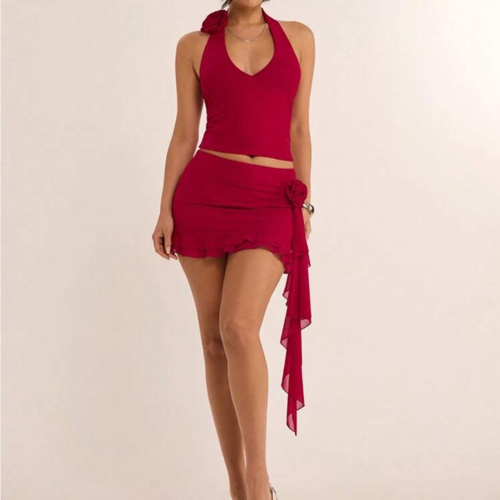 Elegant Red Skirt Set